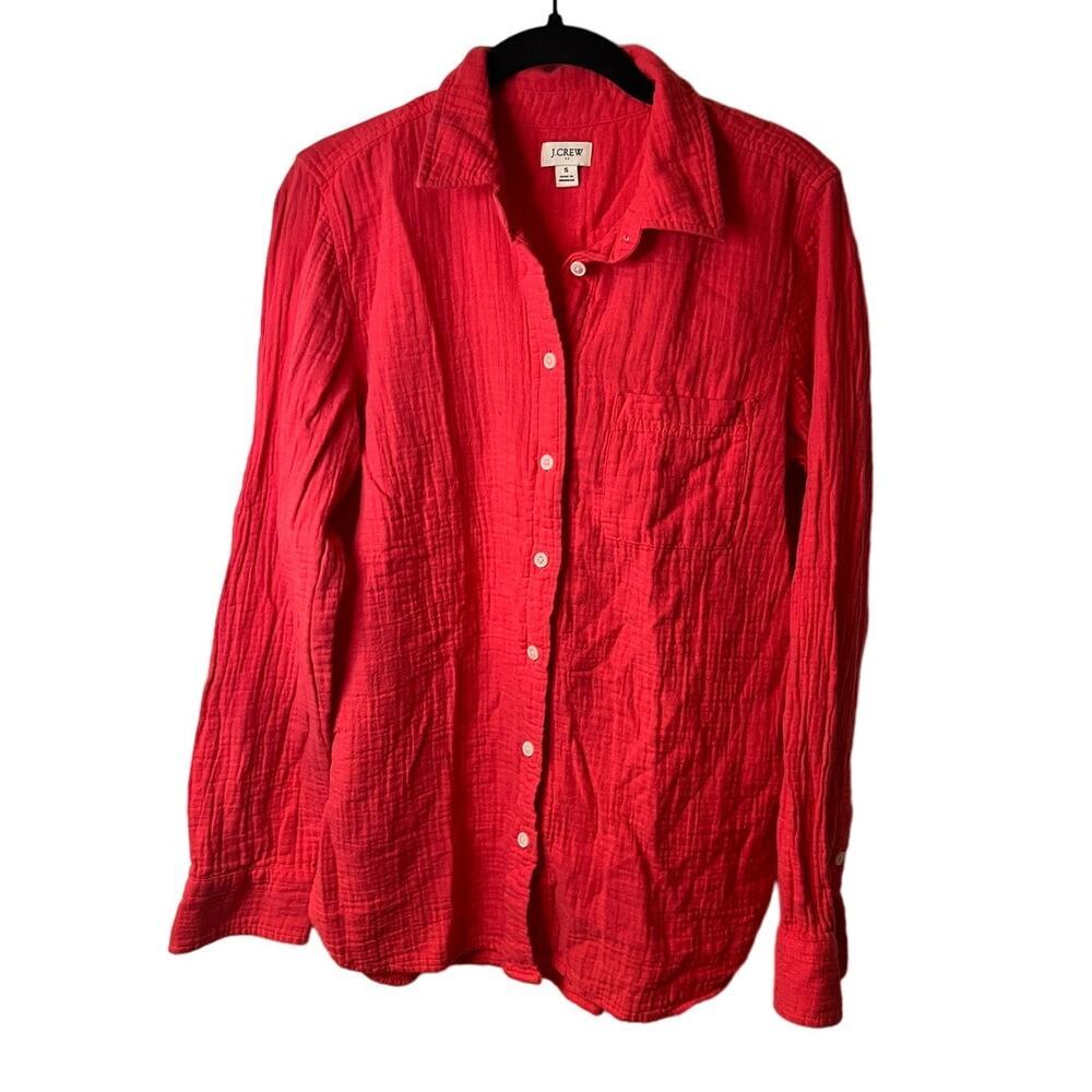 J. Crew Bright Pink Linen Long Sleeve Button-Up Shirt Size Small